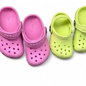 CROCS Kids Clogs in Bright Pink and Lime